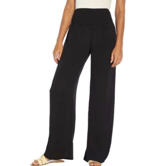 Three Dots Womens Pants Black Wide Leg Midrise Pockets Lightweight - Picture 1 of 7